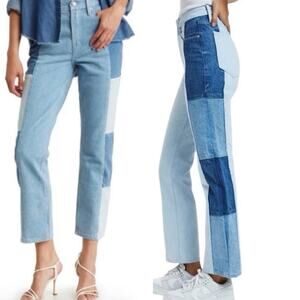 Good American Good Icon Patchwork Ankle Jeans Style G1062T Women's Size 10/30